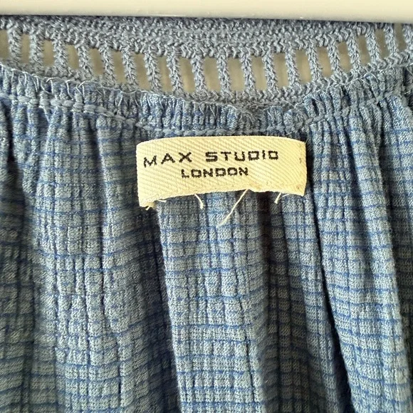 Max Studio Blue Boho Peasant Blouse Crochet Trim Flowy Top Fits 1X Plus Size - Picture 3 of 6